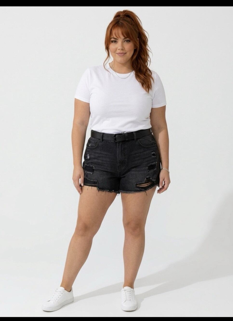 Shein Curve Shorts Women's Size 3XL Black Denim Distressed Cut-off Raw Hem